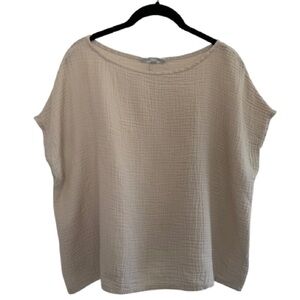 Bryn Walker Bess Shirt Cream Cotton Gauze Boxy Cap Sleeve Lagenlook Minimal